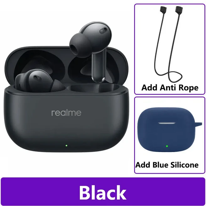 Original realme Buds T310 이어 버드 무선 블루투스 5.4 OPPO 용 46dB 하이브리드 소음 제거 40H 배터리, 01 CHINA, 06 Black n Blue Case