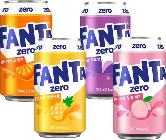환타 제로 4가지맛 한번에 즐겨요 (오렌지 파인 포도 피치) 350ml 6캔씩, 24개