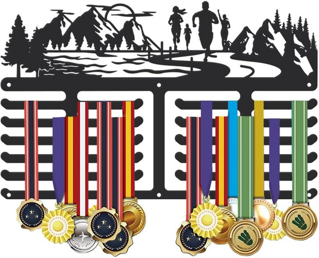 철제 메달 걸이 운동회 수상 메달 보관 거치대 마라톤 스포츠 메달 소장 기념 40x25cm, 블랙, 1개