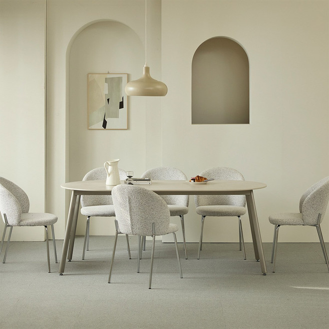 홈앤힐 알벤 무광 양면 포세린 세라믹 식탁세트, 코코의자 6개, 양면(화이트무지/스톤그레이-12T)