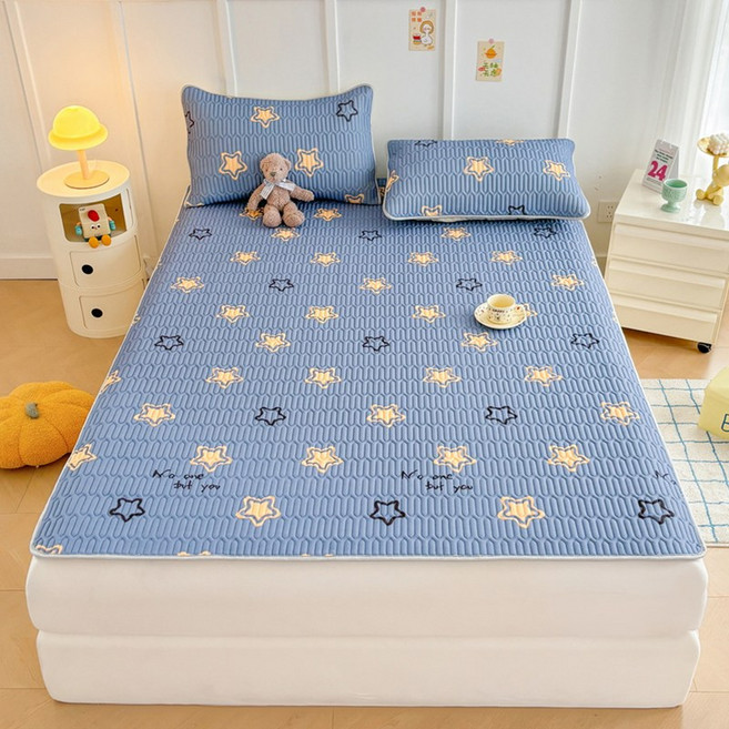 [한정특가] Cozy Aura 여름 천연 라텍스 냉감 침대 패드 쿨매트 + 베개커버 세트, 별빛