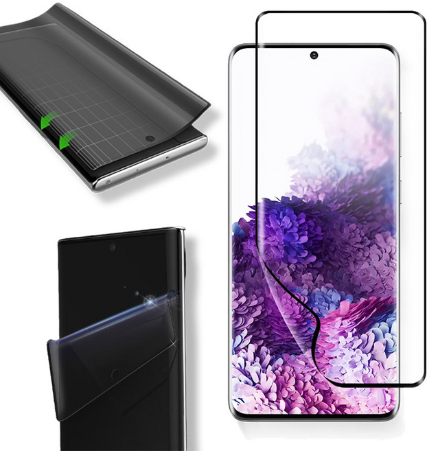 삼성 갤럭시 프리미엄 곡면액정 풀접착 풀커버 안깨지는 나노 방탄 클리어 강화 지문인식 핸드폰 액정보호필름, 1개