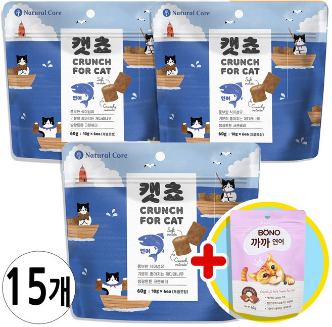 네츄럴코어 고양이간식 캣쵸 (고양이스낵), 960g, 1세트, 캣쵸(연어)60gx15개+보노까까60g