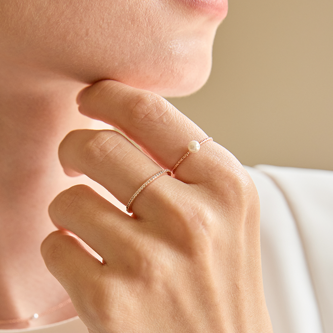 세인트메리 14k 진주 로즈골드 레이어드 은 실반지