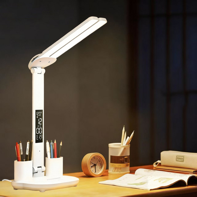 듀얼캡 LED 블루라이트 차단 학습용 책상 스탠드 USB 연결, 화이트-A