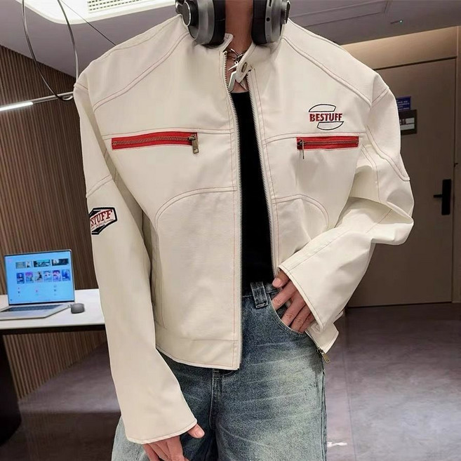 Neirny 남성 가죽 재킷 봄 가을 빅사이즈 루즈핏 빈티지 캐주얼 오버핏 점퍼