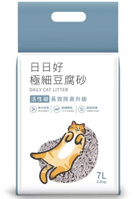 DAILY CAT LITTER 日日好 極細豆腐砂 7L 6包組 1.5mm極細顆粒, 1個, 活性碳x6包, 活性碳