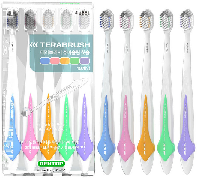 테라브러시 슈퍼슬림 칫솔 얇은헤드 슬림넥 미세 탄력모 딥클린 잇몸케어 칫솔, 1세트, 10개입