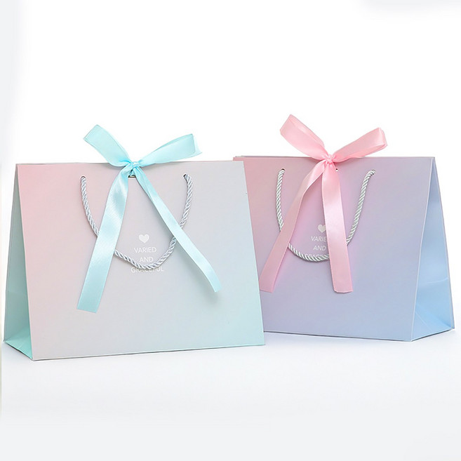그린나무(GRNM) 심플 오로라 그라데이션 리본 고급 선물 쇼핑백(핑크3개+블루3개 6개 1세트)