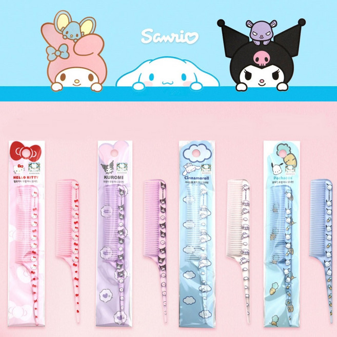 뷰티홈 산리오 투명 미니 꼬리빗 헤어 빗 머리 빚 캐릭터 유아 어린이 여성, 포차코, 1개