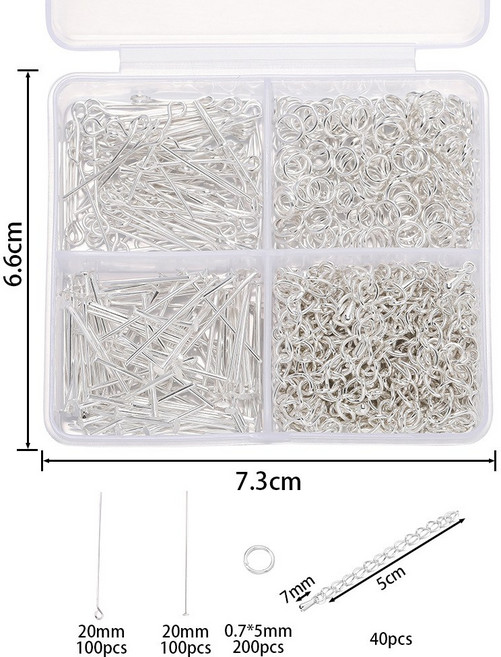 (9자핀+T핀+오링+연장체인) 악세사리 부자재 4칸-B, 1개, 화이트