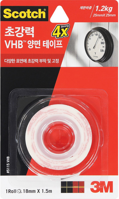 [오늘출고] 3M초강력VHB양면테이프5115 18X1.5M/3M초강력테이프/3M초강력양면테이프/쓰리엠테이프/3M테이프/VHB양면테이프, 1개