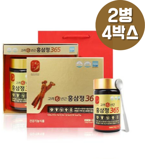 한삼수 고려 6년근 홍삼정 365 240g x 2병(1세트) 가족건강 면역력 증진 피로개선 액기스 진액, 4박스, 480g