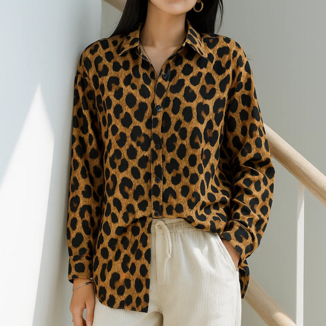 데일로엔 여성 호피 루즈핏 레오파드 블라우스