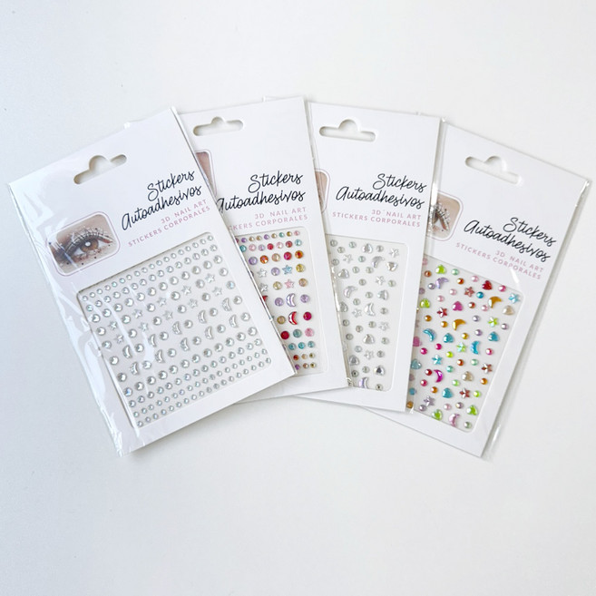 리리월드 컬러 비즈 큐빅 하트 별 달 보석 스티커 세트, 4장, 문앤스타 보석 스티커