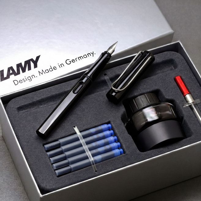 [무료각인서비스] 라미 사파리 만년필+병잉크+카트리지+컨버터 SET / 선물포장 / 정식수입처 제품 LAMY RAMY, EF, 샤이니블랙, 각인필요없음