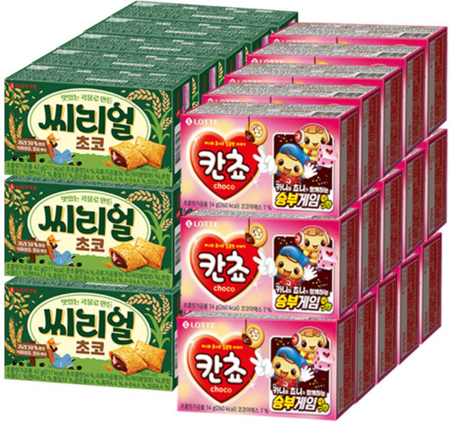 롯데 칸쵸 54gx16개+씨리얼 초코 42gx16개(총32개)