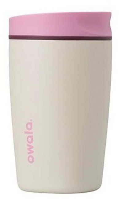 Owala SmoothSip 슬라이더 단열 스테인리스 스틸 커피 텀블러 재사용 가능한 아이스 컵 핫 여행용 머그 BPA 프리 355ml(12온스) 핑크/탠(데이브레이크), 손잡이 없음, 데이브레이크_154984