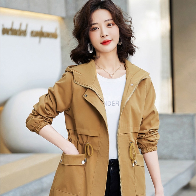 봄가을 여성 얇은 기장 하프 캐주얼 트렌치코트 허리조임 조절 가능한 디자인 다양한 몸매 만족 4가지 색상 바람막이 루즈핏