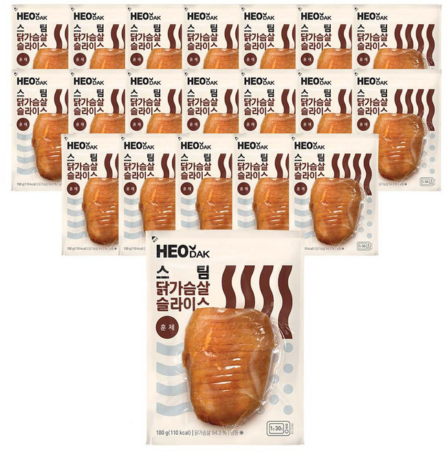 허닭 스팀 닭가슴살 슬라이스 훈제, 100g, 20개