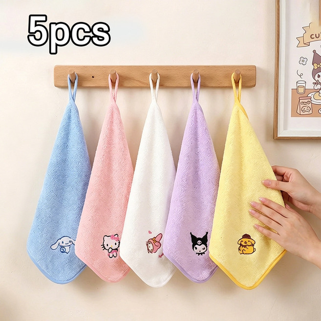 Lumiweft 어린이집 캐릭터 수건 진드기 방지 항균 핸드타올 세면 수건, 믹스 컬러, 5개