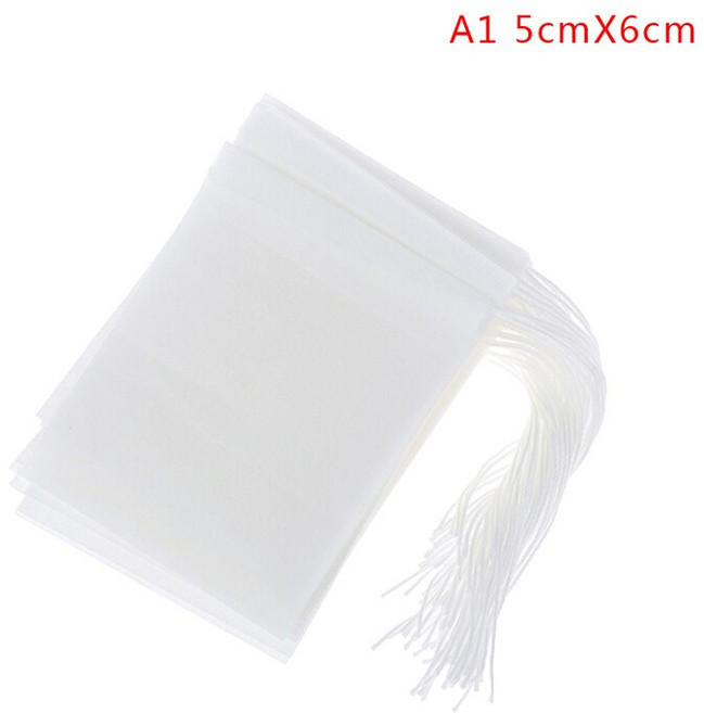 100pcs 일회용 티백 차 필터 가방 면화 모슬린 Drawstring 가방 긴장 차 요리 별도의 향신료 식품 필터 티백, 하나, 1개