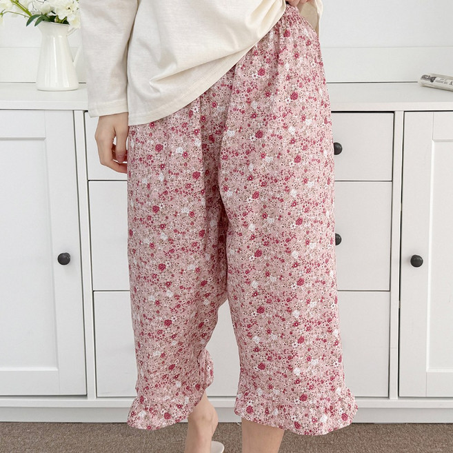 마리끄 국산 순면 프릴 7부 플라워 꽃무늬 파자마 잠옷바지