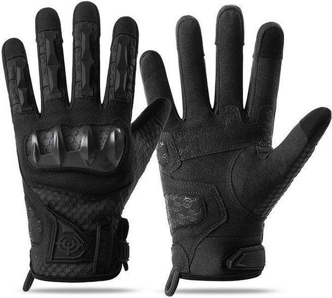 戶外專業運動防摔觸控手套 機車騎行防護訓練攀巖防滑多功能手套, 赫布骨架殼長指--黑色,M