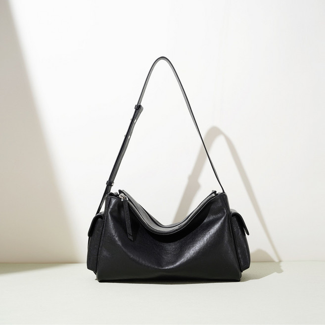 S.S.N 여성 천연 소가죽 호보백 데일리 바게트백 숄더백