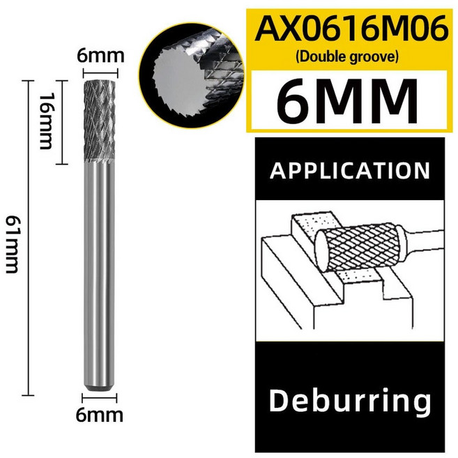 텅스텐 강철 그라인딩 카바이드 파일 단일 및 이중 그루브 밀링 커터 금속 연삭 조각 도구, double slot 6mm, 1개