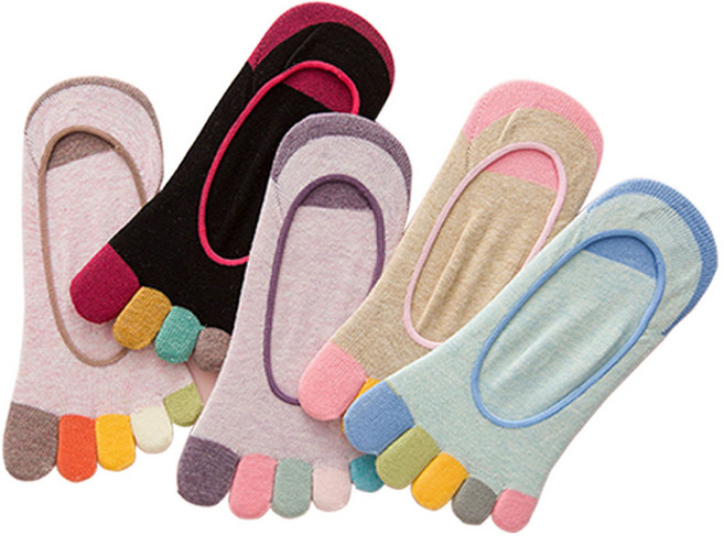 에코럭키 여성 발가락 양말 5켤레 색동 단색