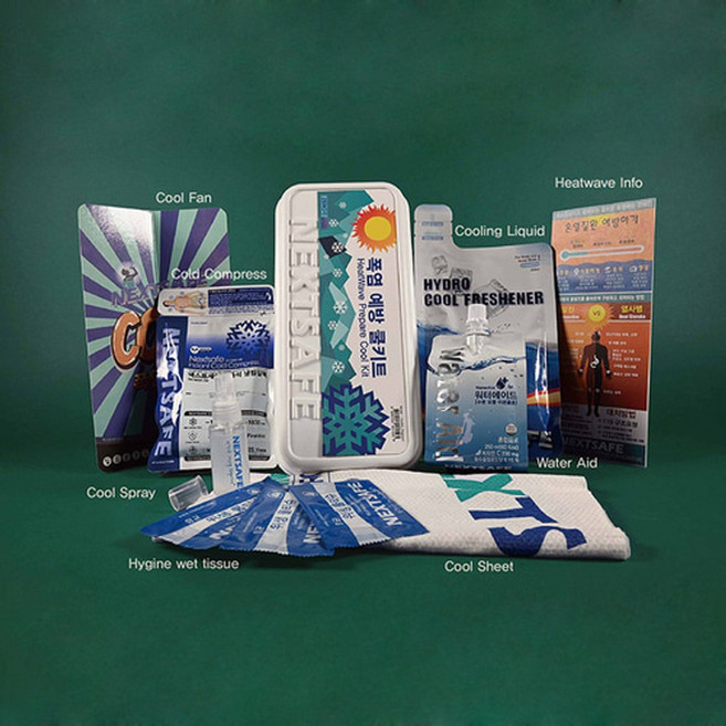 폭염응급키트 1세트 [폭염예방 쿨키트7종] 폭염대응 무더위쉼터 예방 무더위키트 온열예방교육 쿨링세트 대량 판촉 홍보 건설 현장 주민 복지 트래킹 산악 도로 공사 학교 기관 협회, 1개