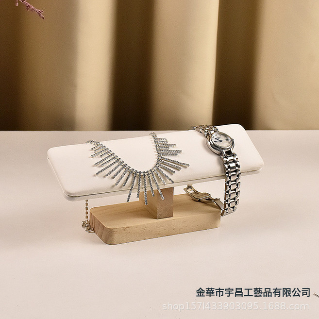 DFMEI 實木手鍊手錶飾品首飾展示架項鍊手串手鐲髮圈收納架珠寶擺攤道具, 1個, 實木一層手鐲架白色PU:如圖