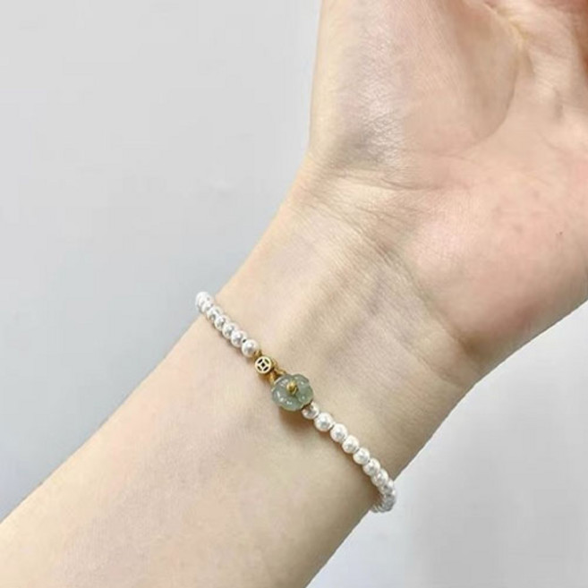 여성 옥 꽃 팬던트 엽전 재물복 금전운 레이어드 진주 팔찌 A1912