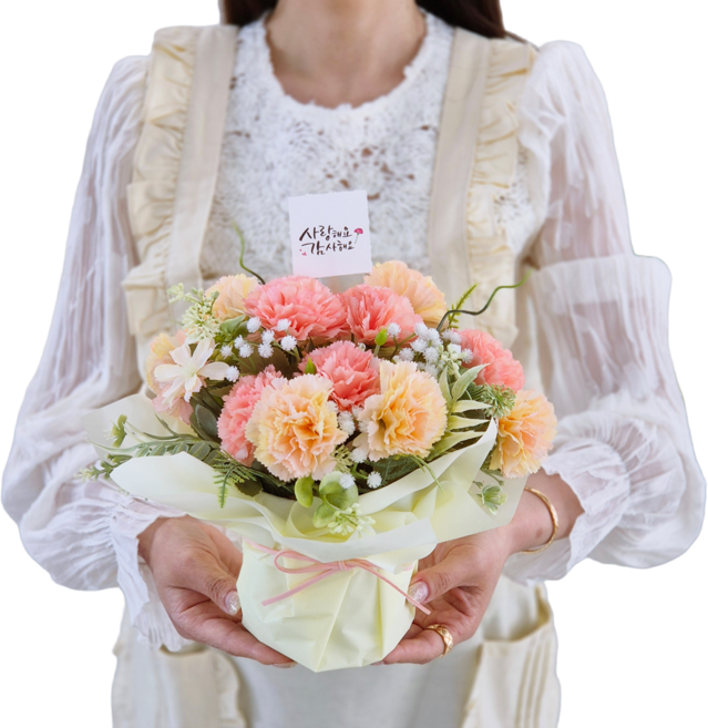 카네이션 화분 포트 꽃바구니 어버이날 부모님 스승의날 선생님 선물 유치원 어린이집 행사 단체 조화 세트, 1개, 살구핑크
