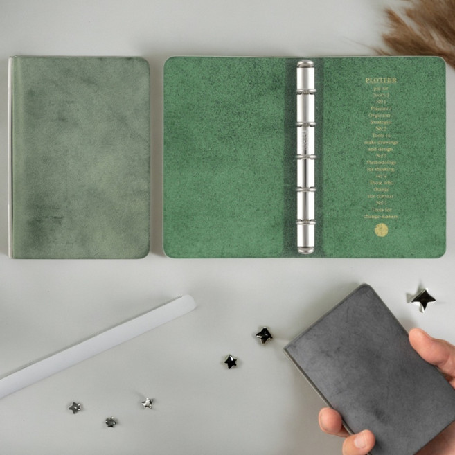 일본 플로터 5홀 링형 가죽 바인더 다이어리 미니5 커버 리필 메모 세트, 1세트, 블루