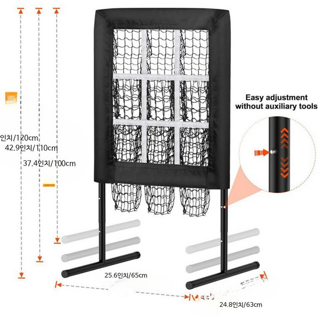 휴대용 9칸 야구 네트 존 투구 네트 야구 연습 네트 실내/실외용, 1개, 레드 벨크로 스타일