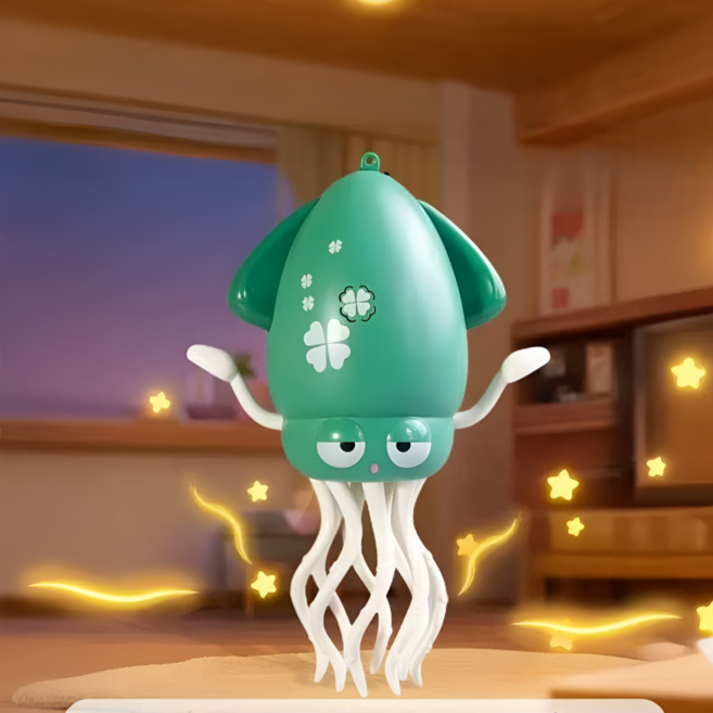 [KC인증] 빌리네집 댄싱 춤추는 오징어 서빙해주는 젠틀오징어, 그린+낚싯대, 1개