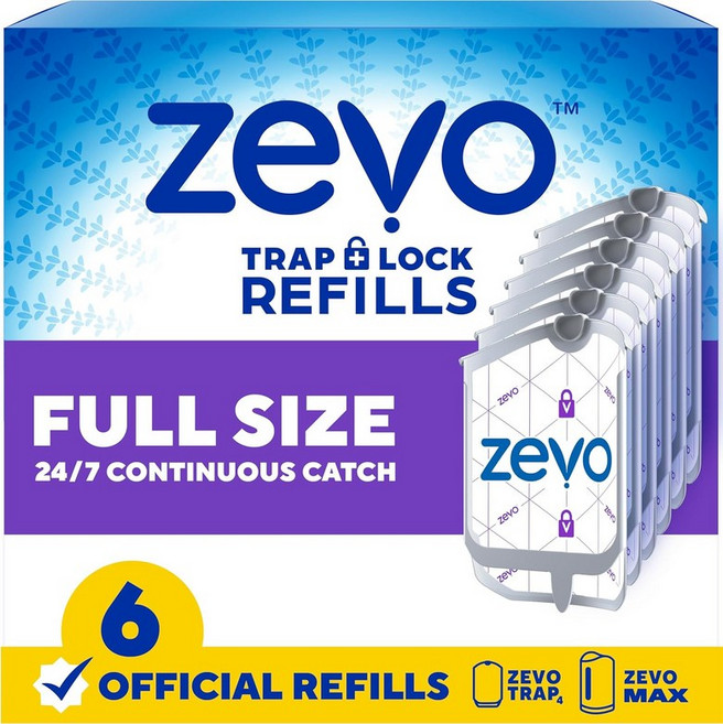 Zevo 플라잉 곤충 트랩 공식 리필 카트리지 - 트랩과 MAX 실내 파리 모두에 적합 모기 집 과일 파리를 잡을 수 있는 정통 트랩+잠금 기술공식 4개, 6 Refill