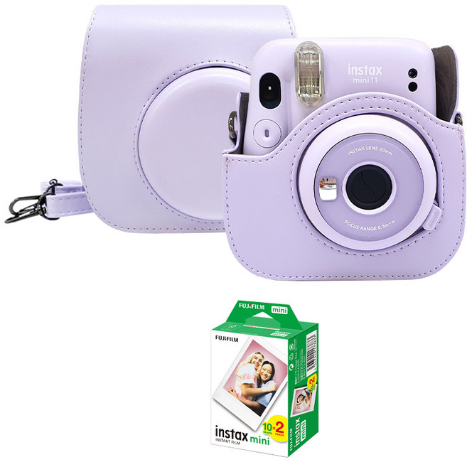 인스탁스 미니11 전용 가죽 케이스+필름20장 / 스트랩 포함, 1개, 라일락퍼플+필름20장