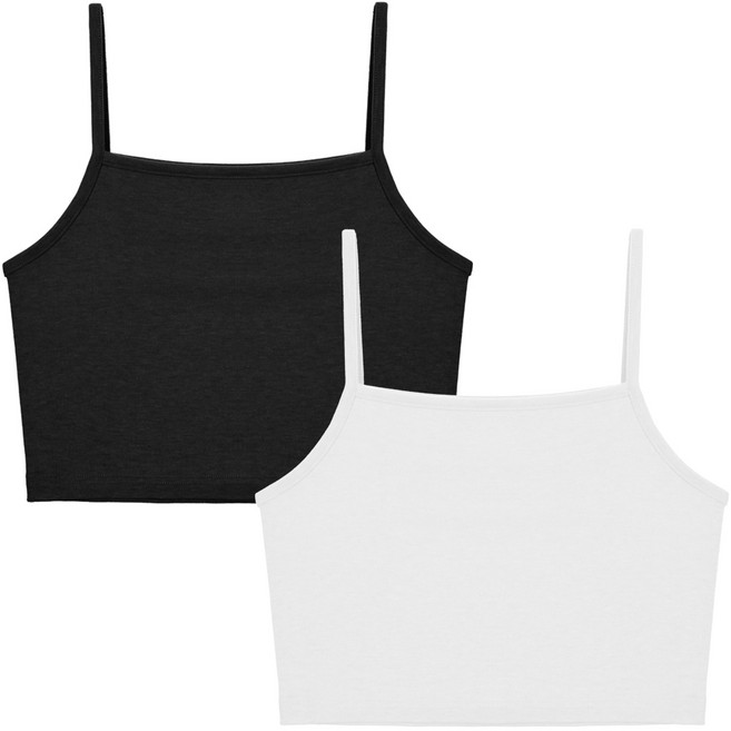 엘라운지 1+1 골지 스퀘어넥 스트링 크롭나시