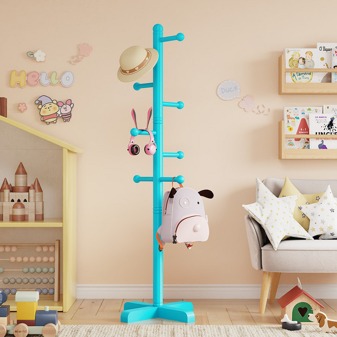 하이주 튼튼한 원목 스탠드 옷걸이 미니 스탠드 옷걸이 행거, 블루