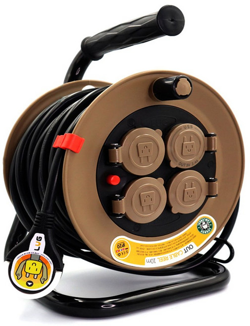 러그박스 LUG-24BUP 블랙브라운 코드릴 3구 전기릴선 USB단자, 1개, 10m, 브라운