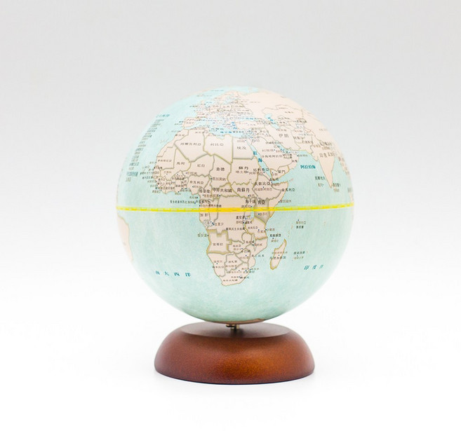 精緻小地球儀 木質底座 清晰標示, 復古藍