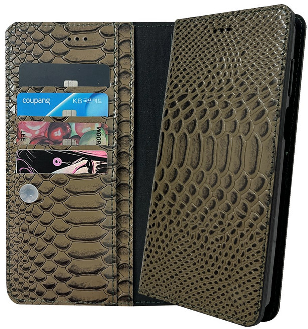 갤럭시와이드8 쏠 크로커 천연 소가죽 카드 지갑 플립 케이스