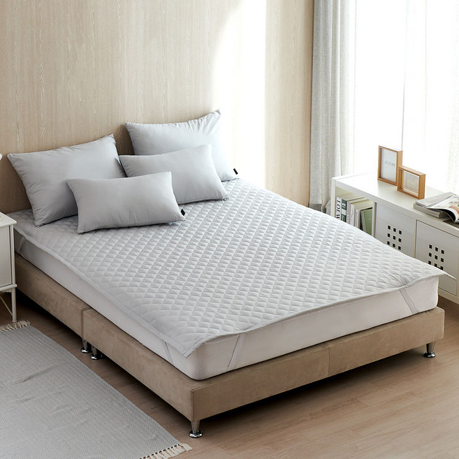 조은자리 사계절 고정밴드 침대 매트리스 패드 누빔 침대패드 이불 패드 고무밴딩, 02 피치스킨 연그레이, 01 싱글 슈퍼싱글 공용