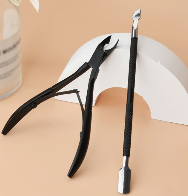 리얼피키 블랙 2종 큐티클 니퍼 + 푸셔 라운드 타입 세트, 1개