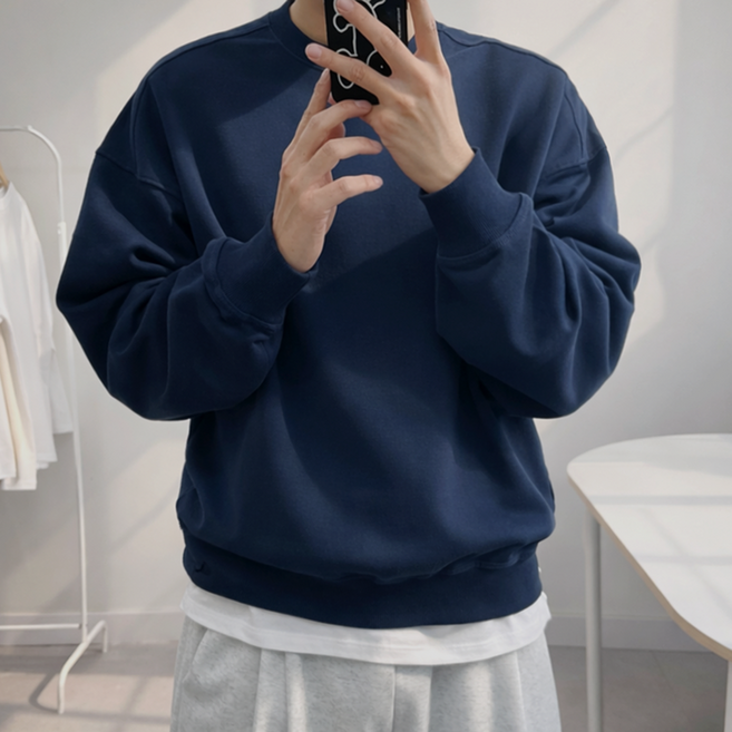 프리미엄 절개 오버핏 맨투맨 티셔츠 (5C)