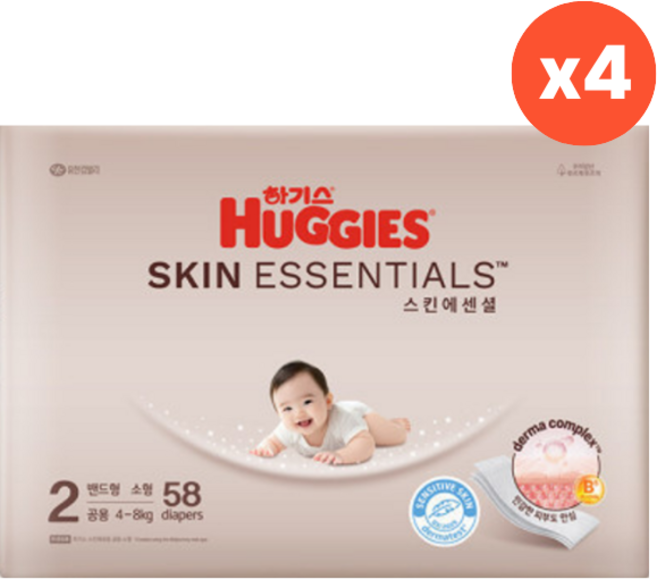 하기스 2025 스킨에센셜 밴드형 2단계 공용 58매X4팩, 58개