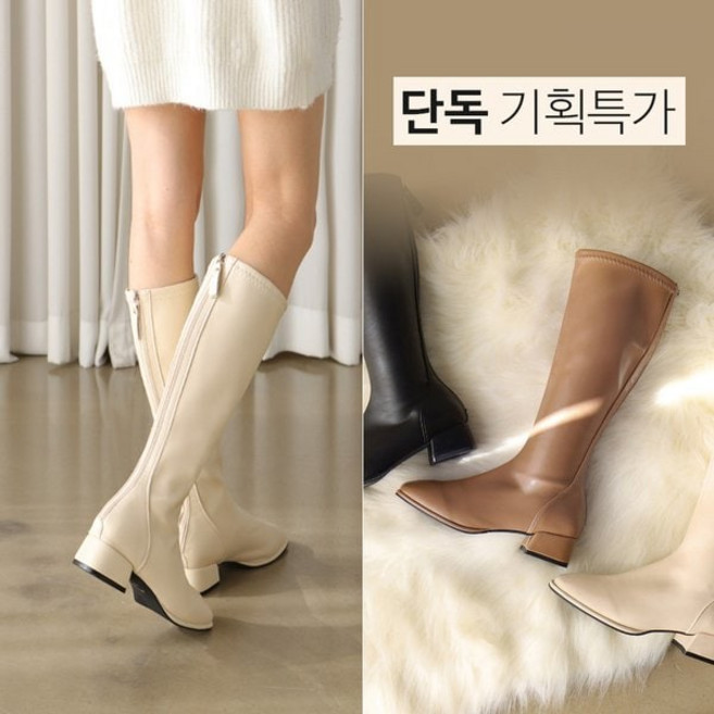 바닐라슈 단독기획 리프유 베이직 각코 백지퍼 플랫 롱부츠 4cm